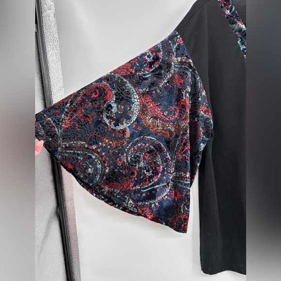 Mystree Velvet Burnout Bell Sleeve Top Sz Large Lace Up Festival Whimsigoth - Picture 7 of 8